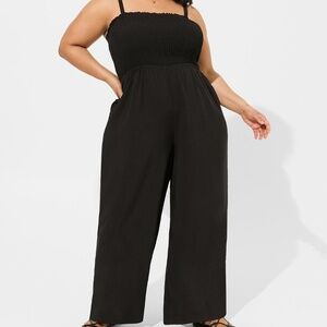 TORRID | Challis Smocked Wide Leg Jumpsuit | Black | 5x